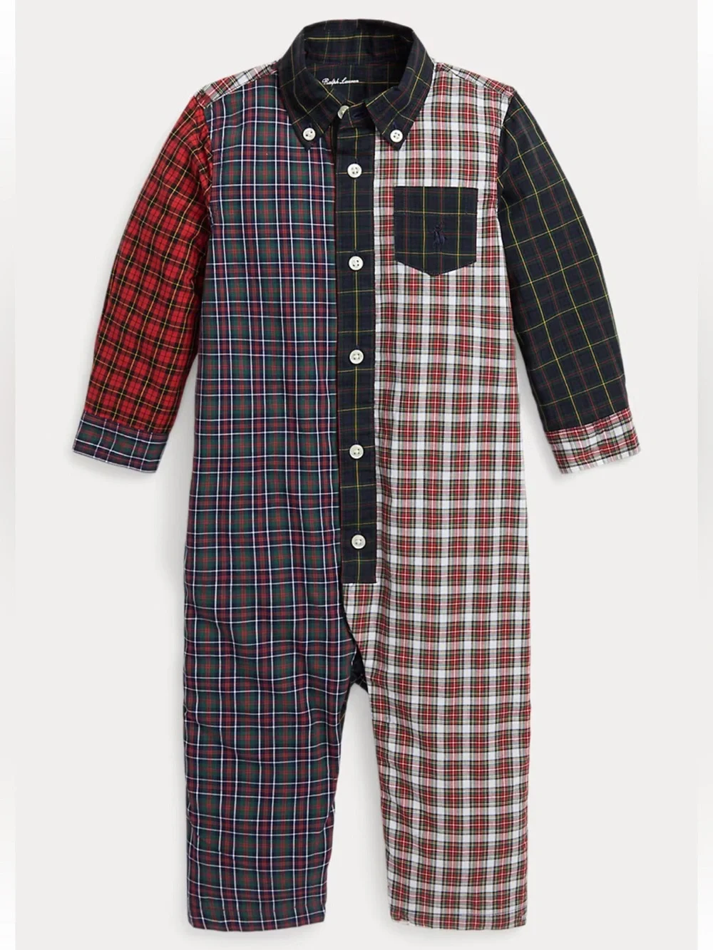 RALPH LAUREN Plaid Cotton Poplin Fun Coverall Polo Button Down Size 6 Months